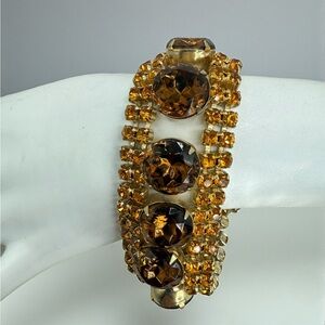 Vintage Topaz Rhinestone Wide Bracelet Gold Tone Juliana Style 7”